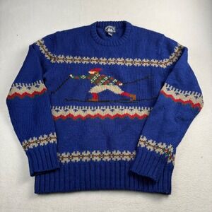 Vintage Boat House Row Mens Blue Wool Skier Intarsia Fair Isle Sweater Size M
